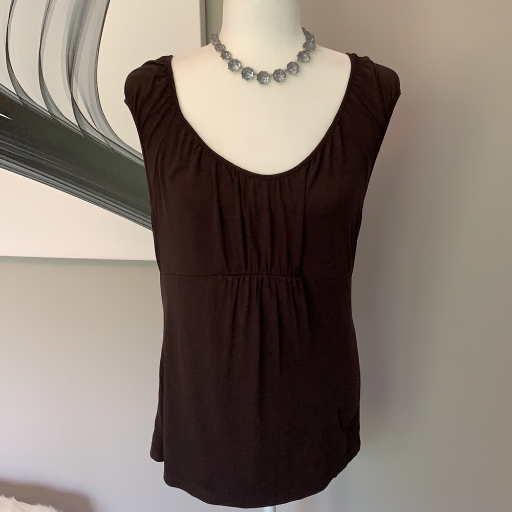 Semantiks brown empire waist cap sleeve ruched top - Picture 3 of 6